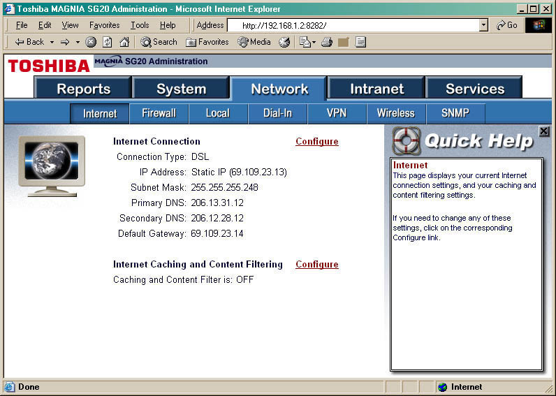 Admin Page - Network -> Internet