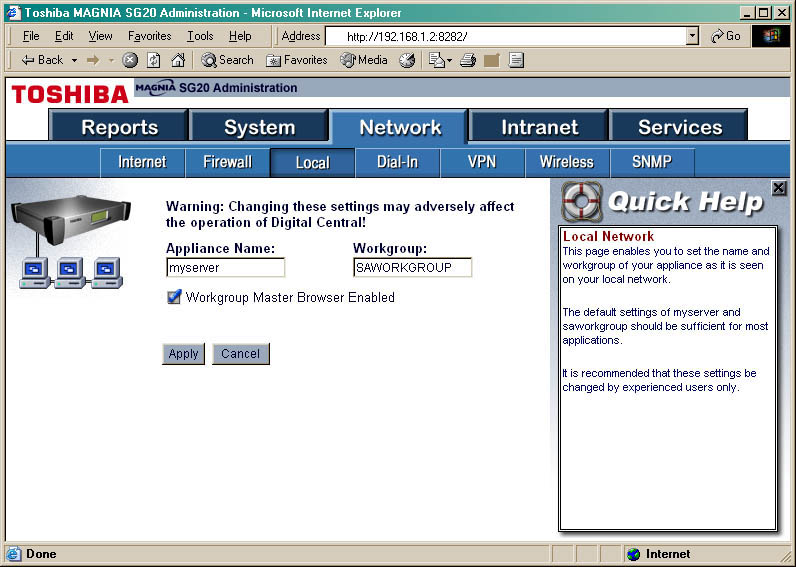 Admin Page - Network -> Local: Appliance Name